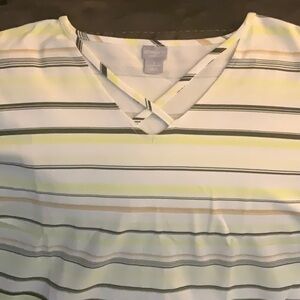 Chico's V-Neck Striped Tee - Yellow, White, and Black